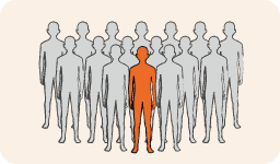 大勢の人のグレーシルエットの中で一人だけオレンジ色のシルエットのイラスト