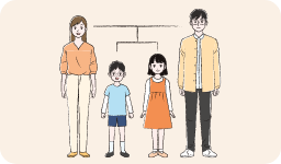 家族の背景に家系図の線が表示されているイラスト