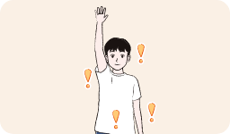 体の周りに症状を表すビックリマーク（エクスクラメーションマーク）が浮かんでいるイラスト