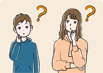 小学生くらいの男の子と10〜20代女性が神経線維腫症1型がどのような病気か分からず首をかしげている様子