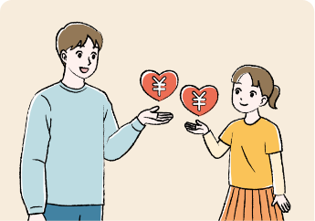 青年男性と小学生の女の子が向き合って医療費助成について話をしている様子