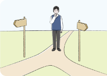 将来の進路をイメージした分岐路の前で迷っているNF1患者の男子中学生