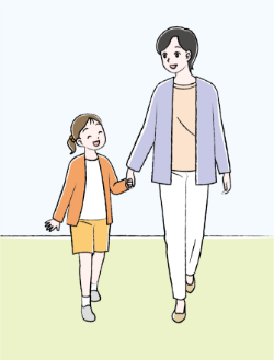 NF1患者さんの娘さんと母親が手を繋いで歩いているシーン