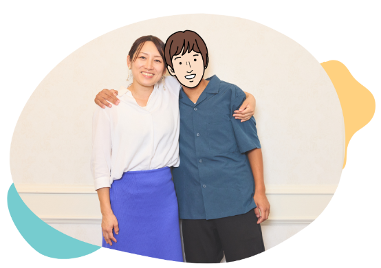肩を組んで微笑むSくんとUさん