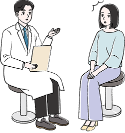 医師の診断を聞く大河内愛美さんの絵