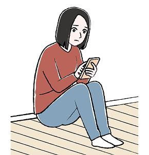 SNSでコミュニケーションをとる大河内愛美さんの絵