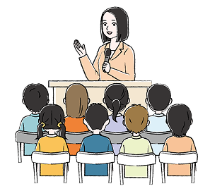 学校で講演をする大河内愛美さんの絵