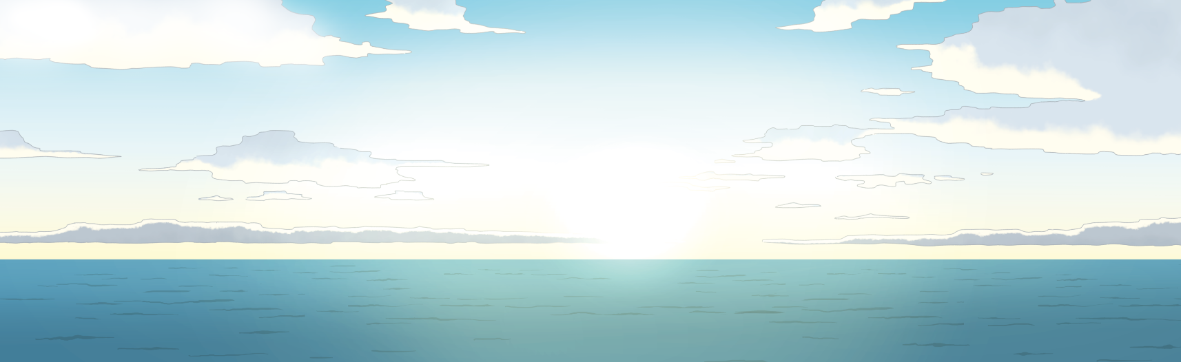 水平線の見える水面と雲のある青空、太陽が登っている景色 以下のキャッチコピーが入る 私たちの、”神経線維腫症1型”情報サイト（レックリングハウゼン病、NF1）