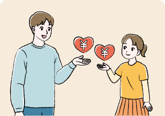 青年男性と小学生の女の子が向き合って医療費助成について話をしている様子